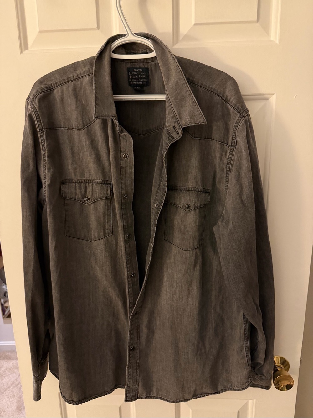 Lucky Brand Men's Washed Charcoal Gray Button-Down Shirt XXL